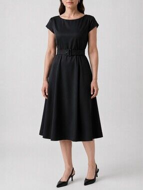 Vintage 100% Silk Fit & Flare Midi Dress Quiet Luxury 80s Minimalist 4P